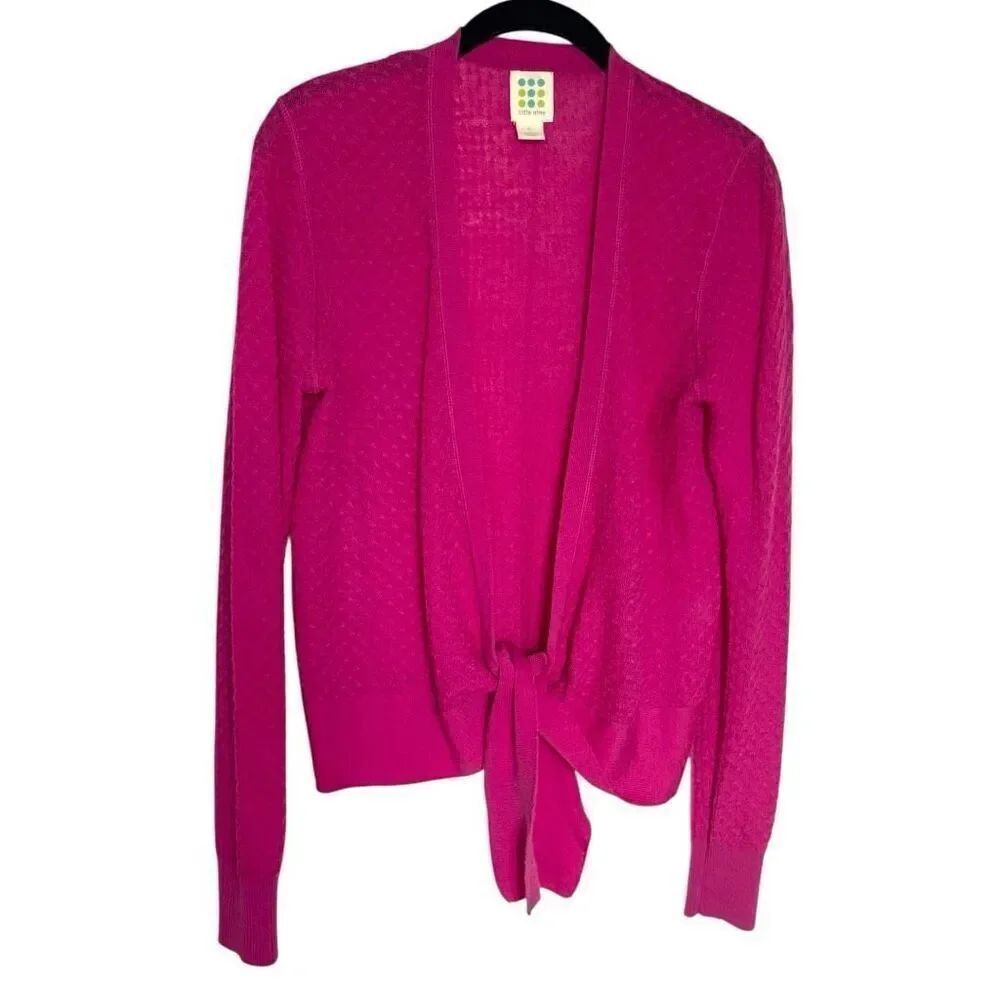 Title Nine Washable Wool tie front Sweater Cardigan Size  Large Fuscia Pink